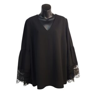 Jones Studio Separates Blouse Women's Black V-Neck Flare Sleeve Blouse S…